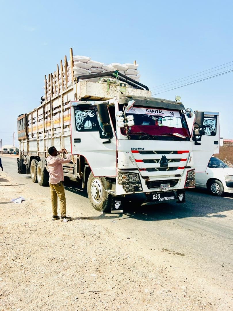 HOWO truck loaded with relief cargo